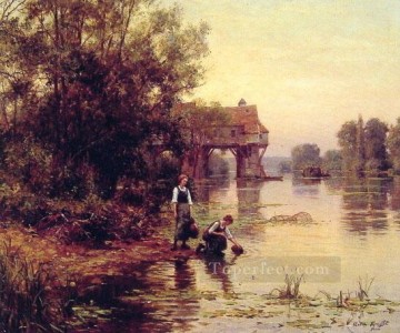 Dos niñas junto a un arroyo Louis Aston Knight Pinturas al óleo